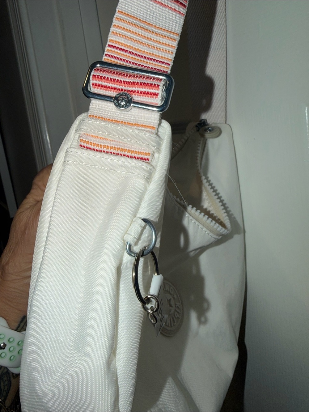 Kipling white Crossbody with Multicolor Woven Strap